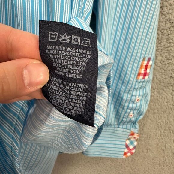 Robert Graham X Collection Blue Striped Long Sleeve Button Down Mens Large - Picture 9 of 10